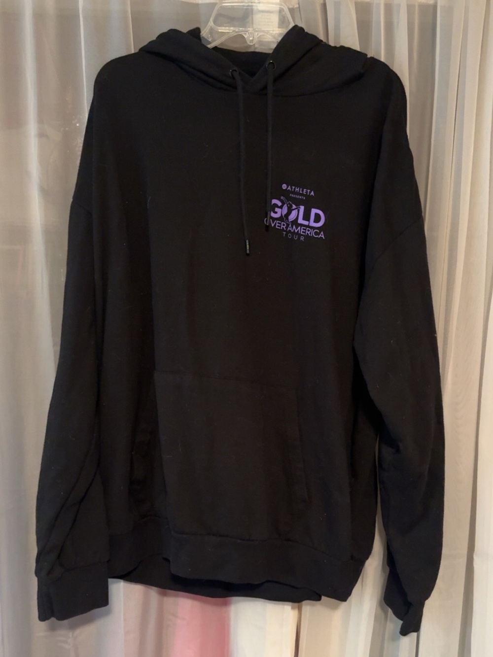 Athleta Black Crewneck Sweater with Purple 'Gold Over America' Logo